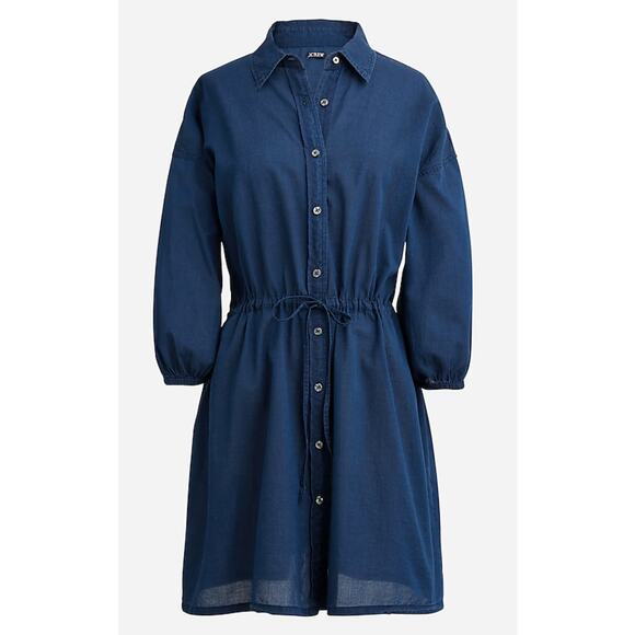 NWT J.Crew Cinched‎ Shirt Dress, Button Down, Indigo Blue, Cotton, Sz M - Picture 1 of 9